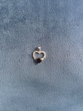 Silver Heart Pendant with Dark Red Gem